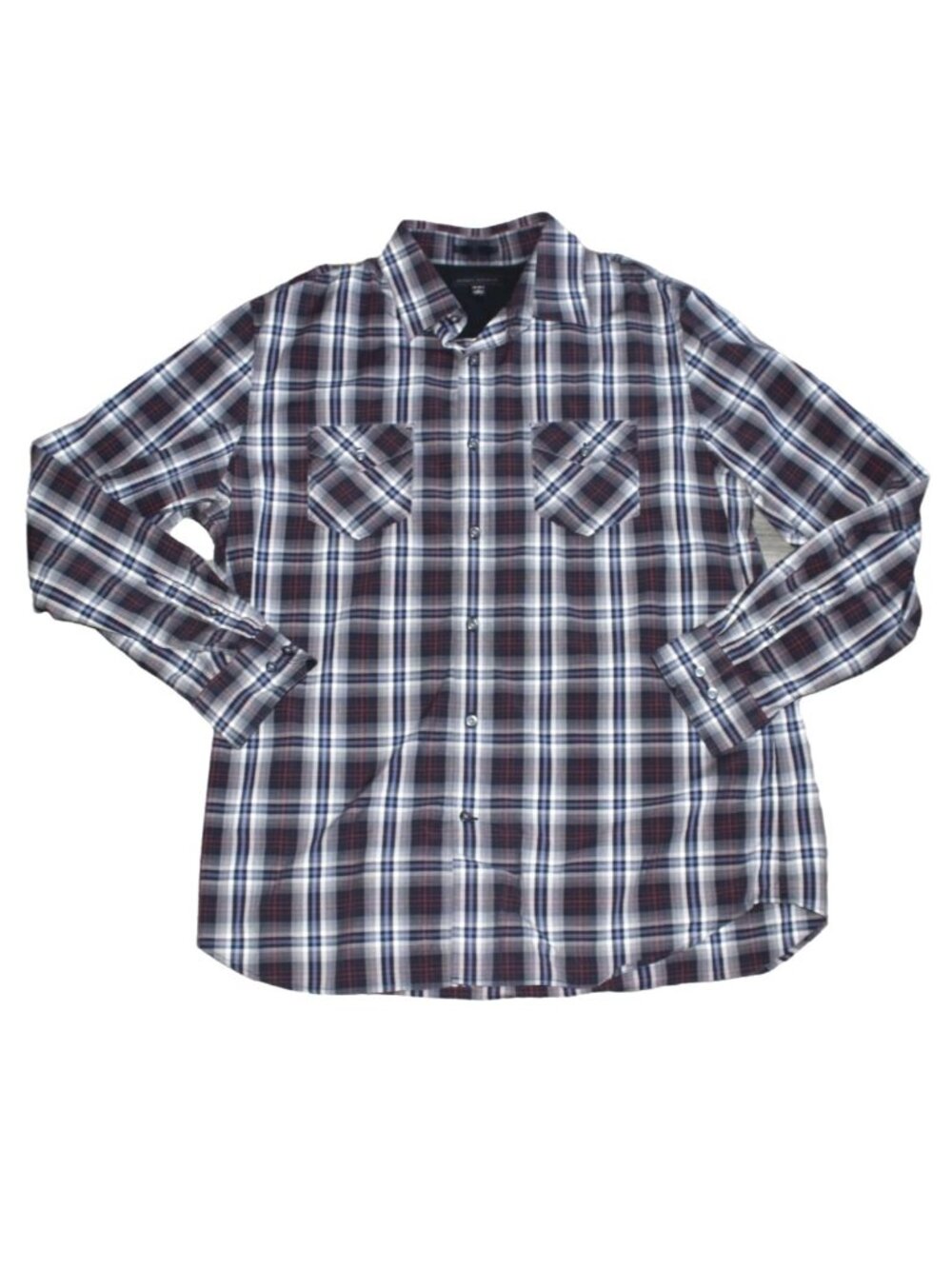 Banana Republic Mens Button Front Plaid Shirt-Blue/Black-Size Large-16-16.5